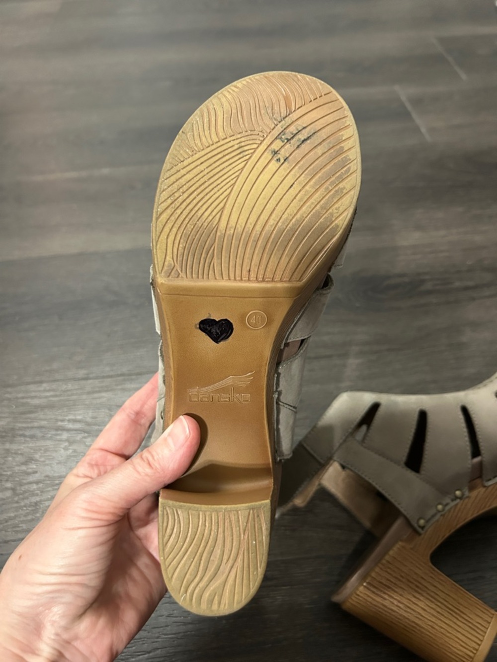 Dansko Demetra Taupe Block Heel Cutout Peep-Toe Sandals - Picture 5 of 7